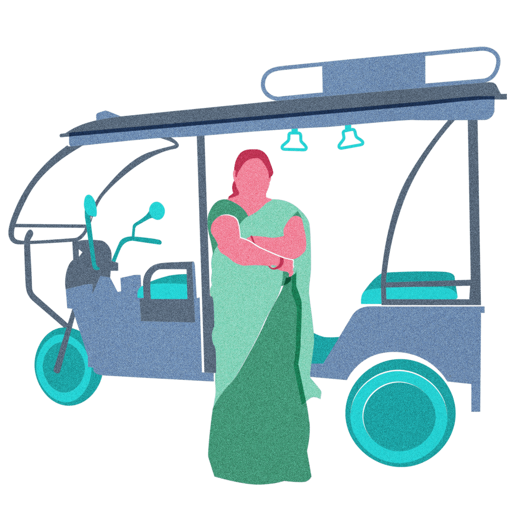 Illustration of an Indian women electric rickshaw driver