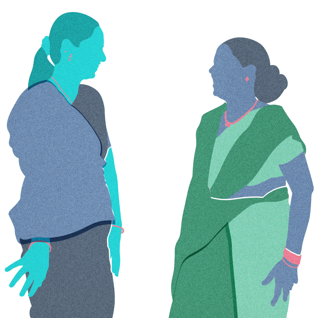 Illustration of two women laughing